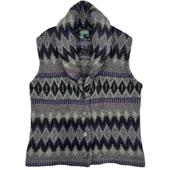 Lauren Ralph Lauren Women’s Lambswool Sweater Vest Shawl Collar Southwes… - Picture 1 of 15